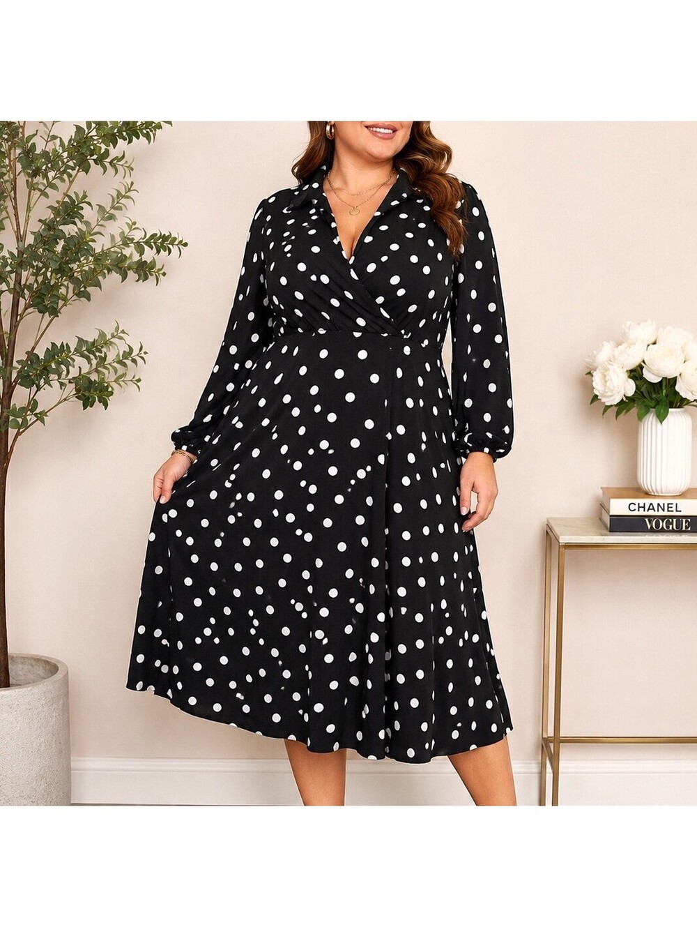 ON 34th Black White Polka Dot Midi Dress 20W Plus Size Retro Pinup Rockabilly